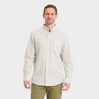 Men's Long Sleeve Oxford Shirt - Goodfellow & Co™ White Stripe L