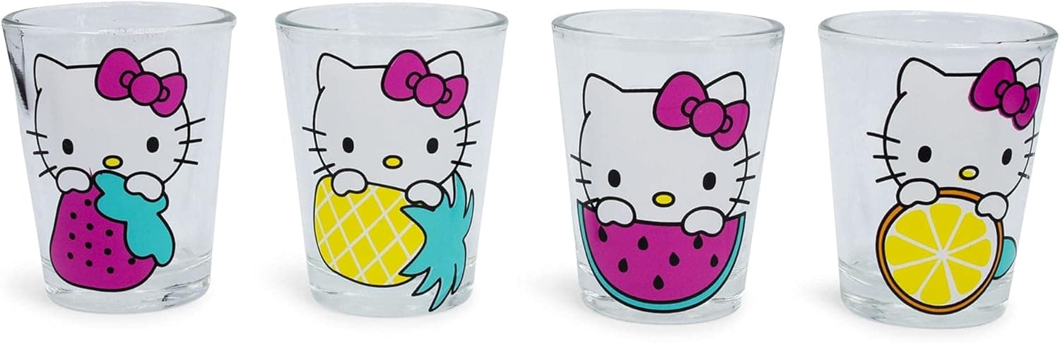Adorable Hello Kitty Mini Glass Set - 4 Fruit Designs