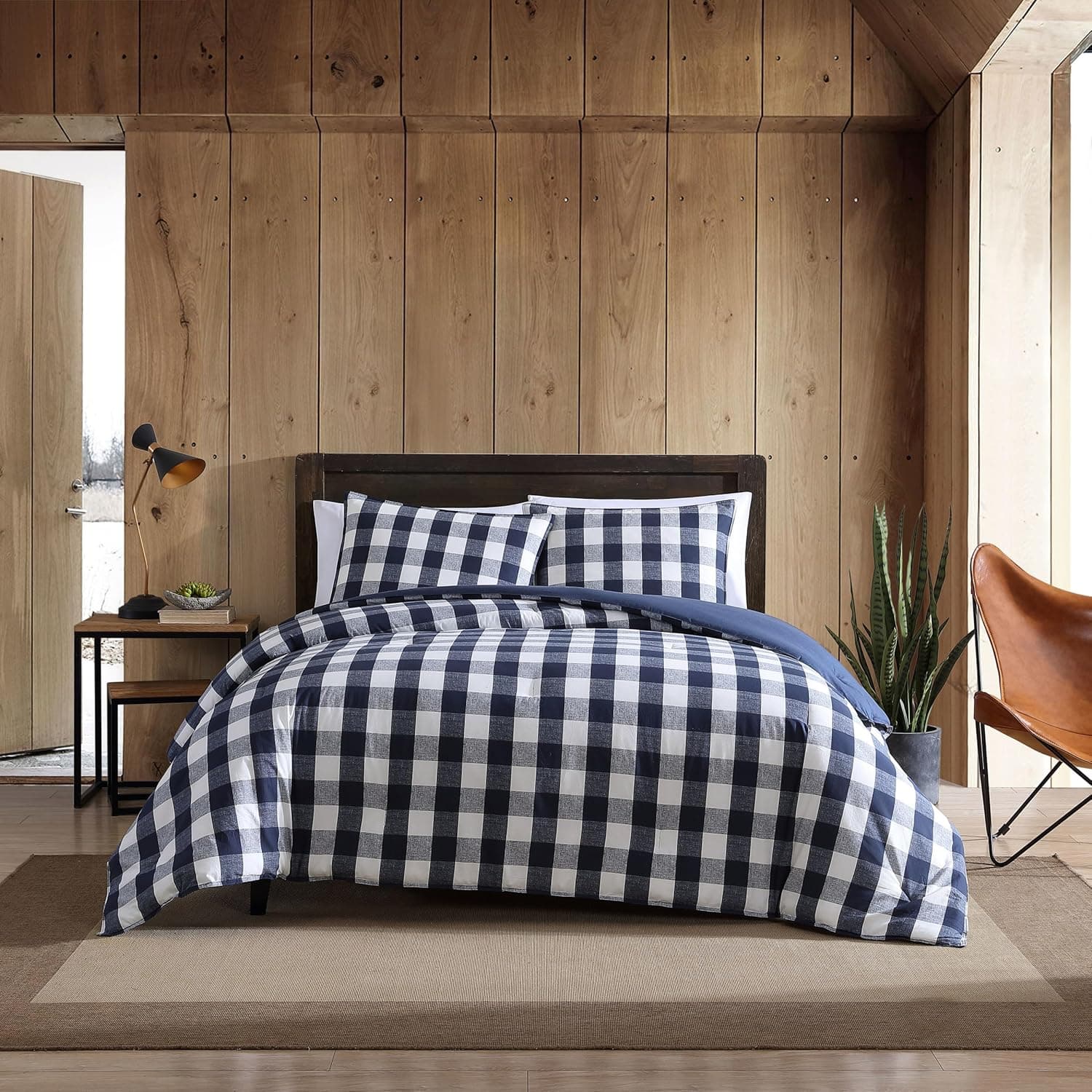 Cozy Reversible Plaid Duvet Set - Lakehouse Blue