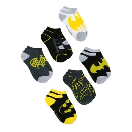 Batman Boys Socks, 6-Pack, No Show Style, Sizes S-L