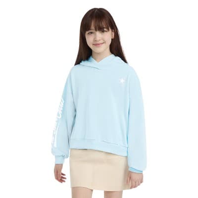 Converse® Girls' French Terry Hooded Crewneck Pullover Sweatshirt - Light Blue M