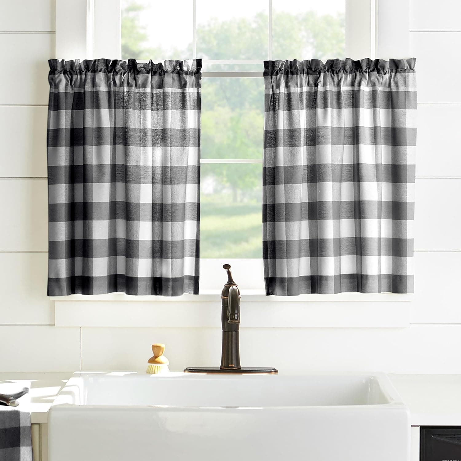 Farmhouse Buffalo-Check Curtain Set: 30" x 36" (2 Tiers)
