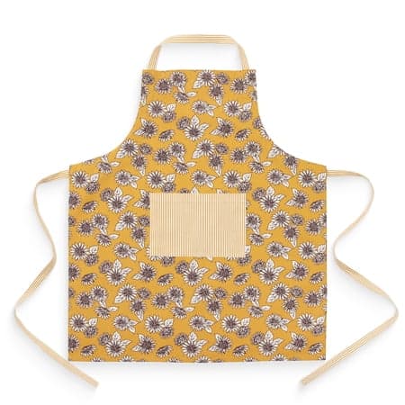 Mainstays Chef Kitchen Apron, 28" x 32" Cotton Apron with Pocket, Yellow Sunflower
