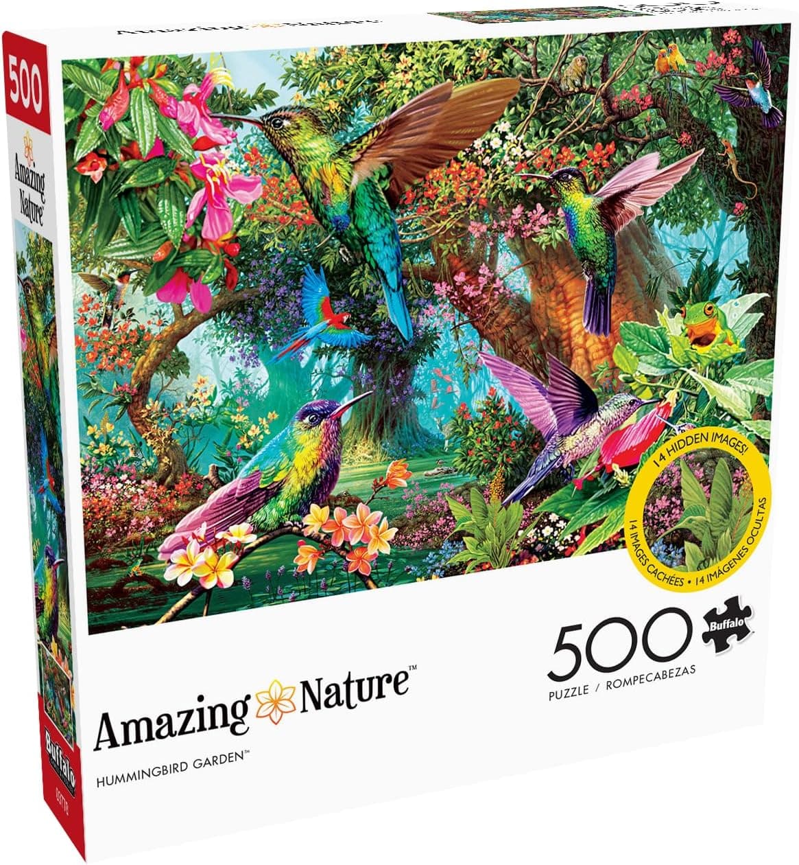 Vibrant 500-Piece Hummingbird Garden Puzzle by Buffalo Games