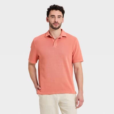 Men's Vintage Short Sleeve Polo Shirt - Goodfellow & Co™ Pink S