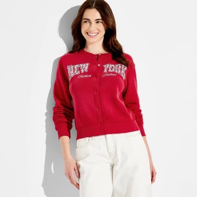 Women's The Devil Wears Prada New York Graphic Cardigan - Red M