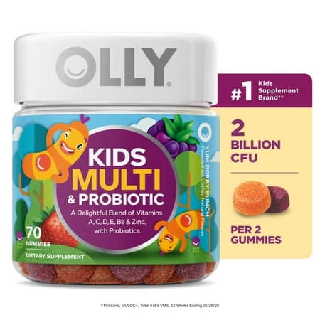 OLLY Kids Multivitamin + Probiotic Gummy, Daily Digestive Supplement, Zinc, Berry Flavor, 70 Count