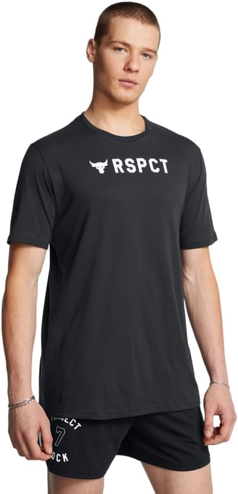 Under Armour Men's Project Rock Respect Short Sleeve T Shirt, (001) Black / / White, X-Small