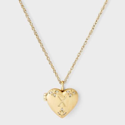 Brass Letter "X" Heart Locket with Initial Pendant Necklace - A New Day™ Gold