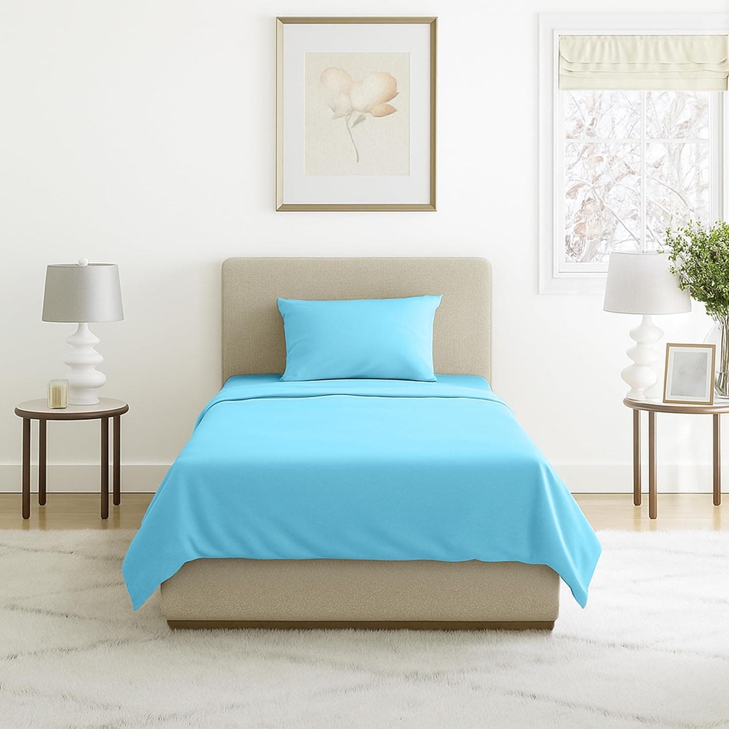 3-Piece Brushed Microfiber Twin Sheet Set - Bedding with Wrinkle/Stain-Resistant Fitted and Flat Sheets Plus Pillowcase by Lavish Home (Light Blue)