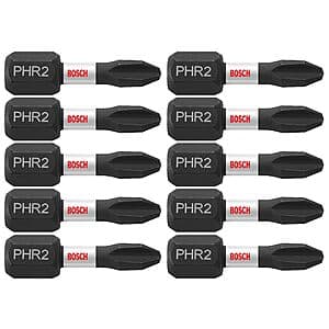 Tough Bosch Phillips #2R Impact Screwdriver Bits, 10-Pack