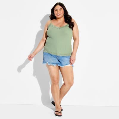 Women's Ribbed Lace Trim Cami - Wild Fable™ Fern Green 1X
