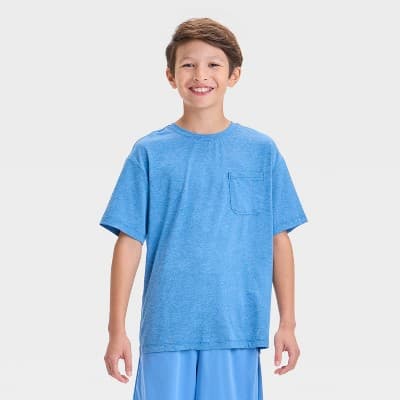 Boys' Ventilated Pocket T-Shirt - All In Motion™ Blue L: Lightweight Mesh, Moisture Wicking, Quick Dry
