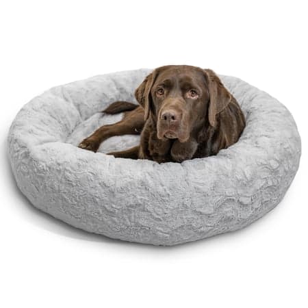 Best Friends by Sheri Original Calming Donut Dog and Cat Bed, Lux Faux Fur, Gray, (36in x 36in) - Anxiety Relief for Pets Up to 100 lbs