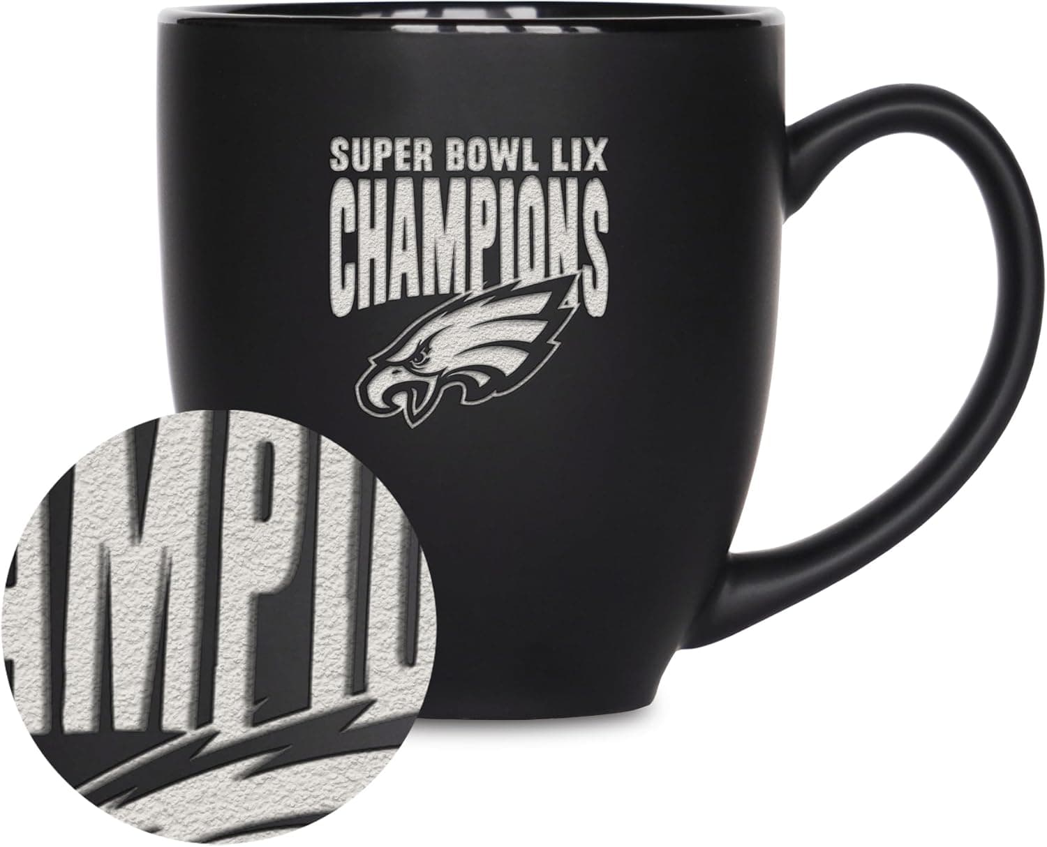 Rico Industries NFL Football Philadelphia Eagles 2025 Super Bowl Champs 15oz Laser Engraved Matte Black Ceramic Bistro Mug - for Hot or Cold Drinks