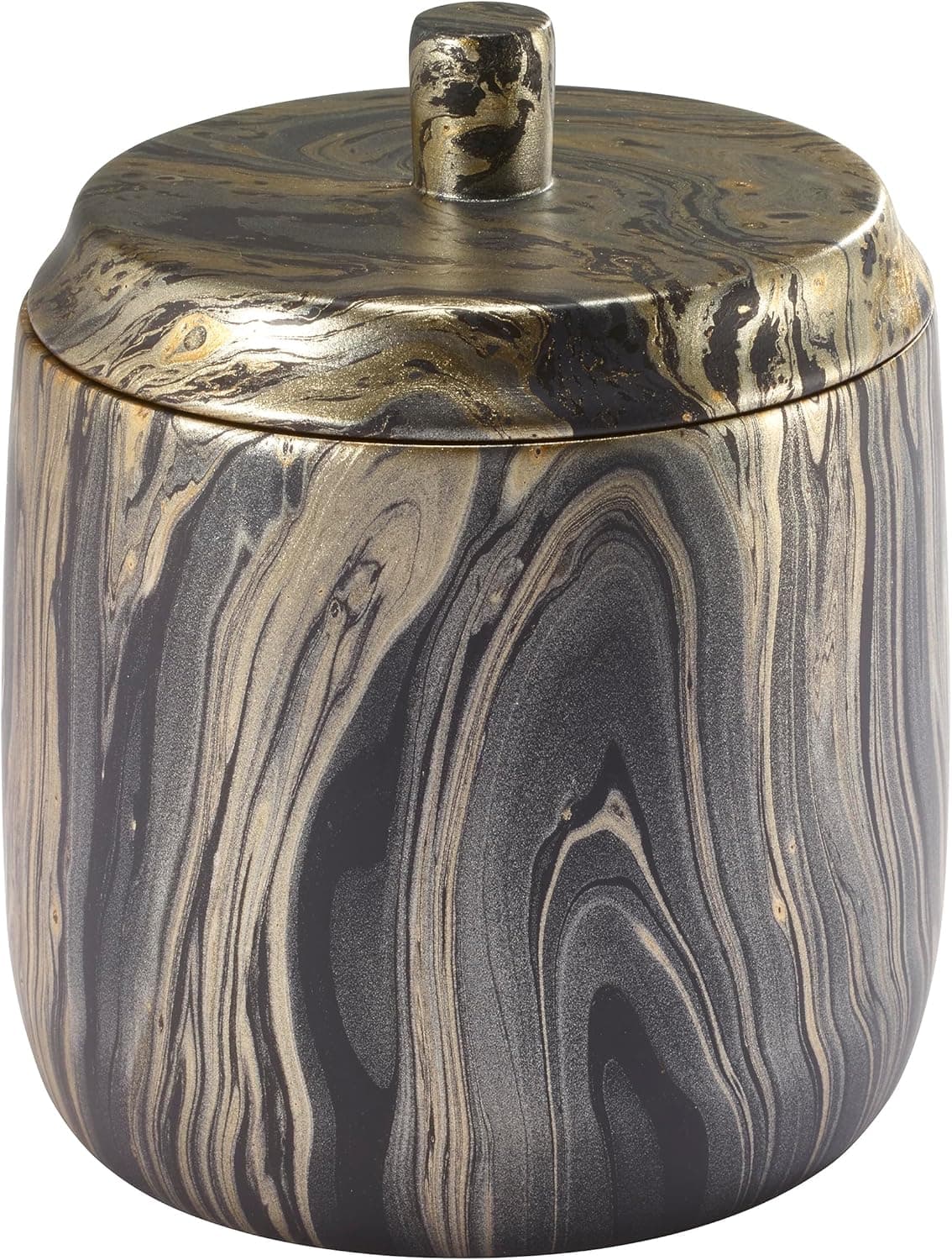 Nicole Miller - Covered Jar, Resin Multipurpose Organizer, Resin Bathroom Accessories, Ideal for Kitchen & Bathroom, Dorm Room Essentials (Harper Collection, Black/Gold)