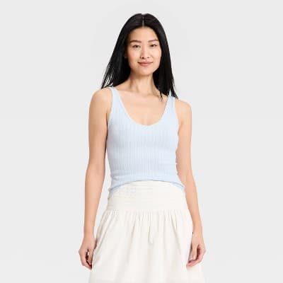 Women's Western Lace Trim Pointelle Tank Top - Universal Thread™ Blue M