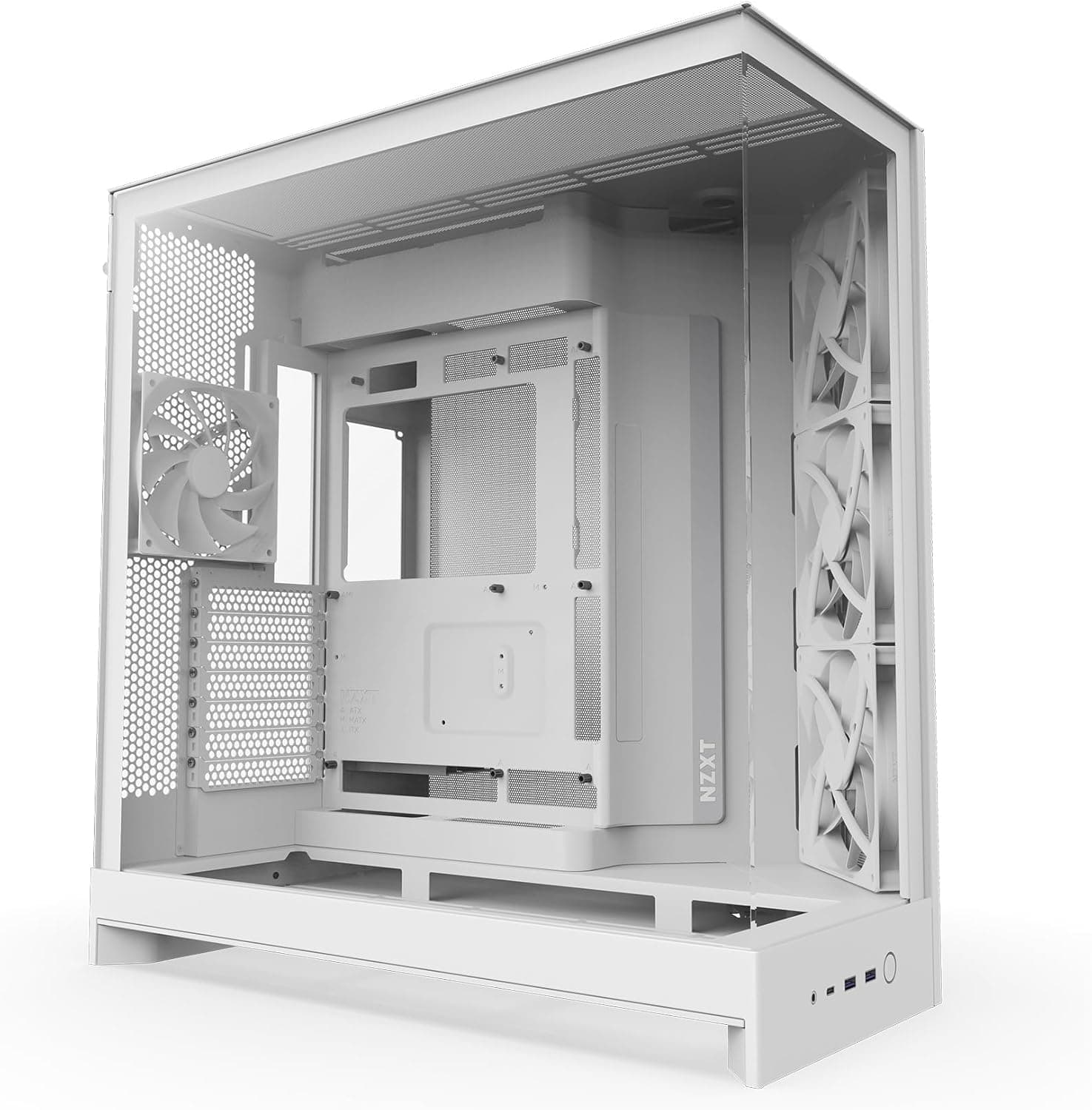 NZXT H9 Flow (2025) – Large Dual-Chamber ATX Mid-Tower Airflow PC Case – Includes 3 x 140mm & 1 x 120mm Fans – 420mm Radiator Support – Tempered Glass – Back-Connect Ready – White