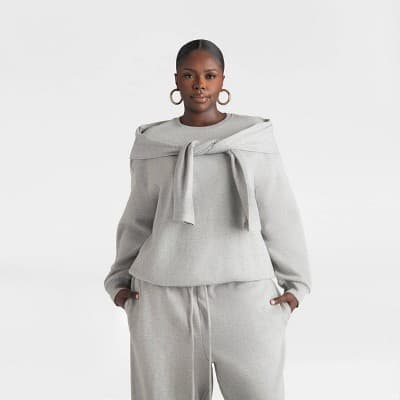 KBB by KAHLANA Women's Long Sleeve 'The Double Layer Crewneck Sweatshirt' - Heather Gray 3X