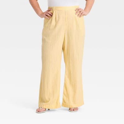 Women's Relaxed Linen Trousers - A New Day™ Yellow 1X