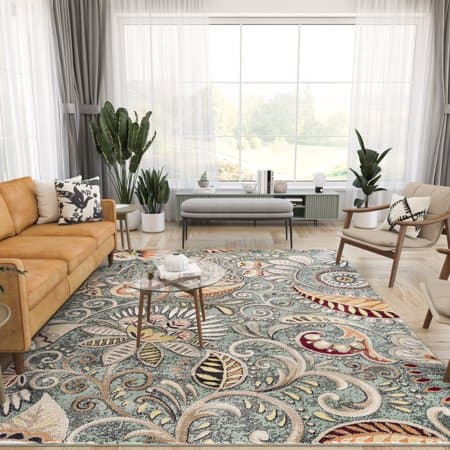 Capri Transitional 5' x 7' Seafoam and Beige Polypropylene Indoor Area Rug