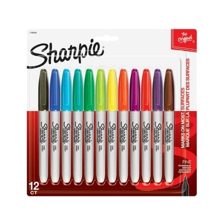 Sharpie Permanent Markers, Fine Point, Assorted Colors, 12 Count