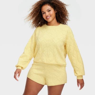 Women's Daisy Floral Embossed Terry Crewneck Sweatshirt Yellow - Roller Rabbit x Target XS