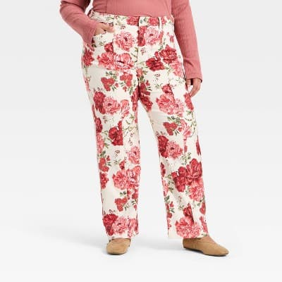 Women's High-Rise Straight Leg Jeans - Ava & Viv™ Rose Print 30