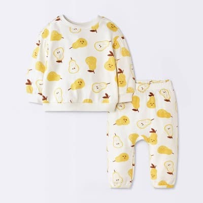 Baby Girls' 2pc Pear Fruit Modal French Terry Sweatshirt and Pants Set - Cloud Island™ Cream 3-6M