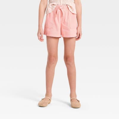 Girls' Woven Pull-On Shorts - Cat & Jack™ Peach Pink L