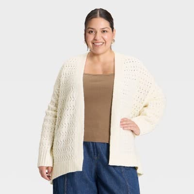 Women's Open Stitch Cozy Cardigan Sweater - Universal Thread™ Cream 1X/2X