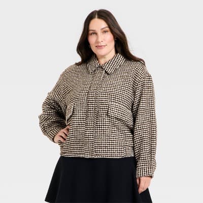 Women's Textured Houndstooth Jacket - A New Day™ Brown XXL