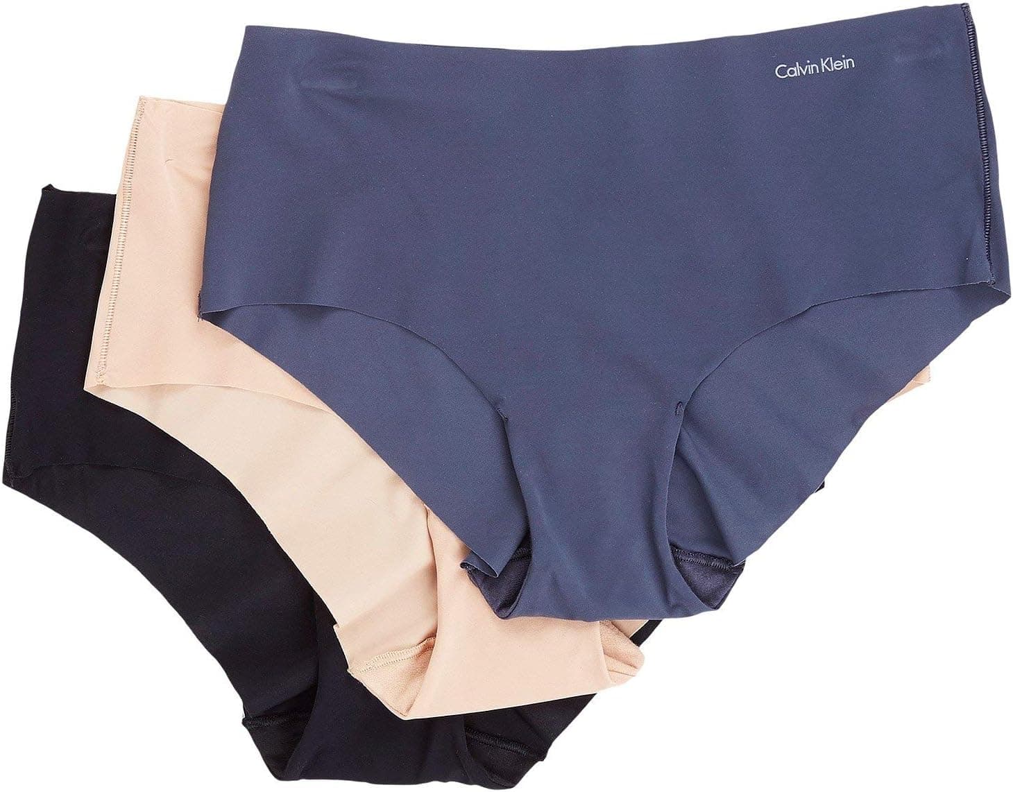 Calvin Klein Women's Invisibles Seamless Hipster Panties, 3 Pack, Speakeasy/Light Caramel/Black, Large