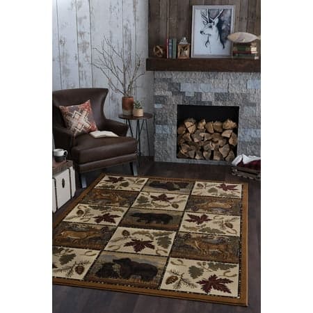 Nature Novelty 5' x 7' Beige and Crimson Polypropylene Indoor Area Rug