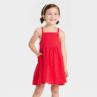 Toddler Girls' 4th of July Sleeveless Eyelet Dress - Cat & Jack™ Red 3T