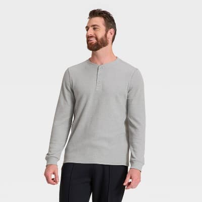 Men's Waffle Henley Shirt - All In Motion™ Gray L