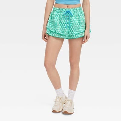 Women's Stamped Floral Drawstring Shorts Teal - Roller Rabbit x Target XXS