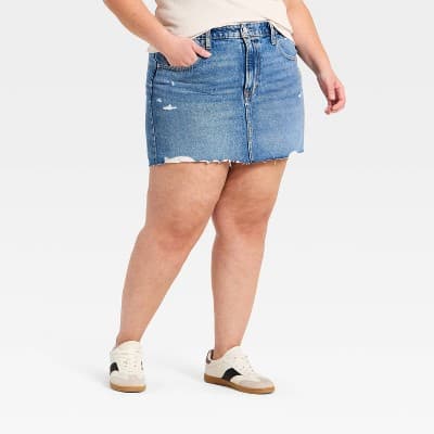 Women's Mid-Rise Micro Mini Jean Skirt - Universal Thread™ Vintage Medium Destroy 22