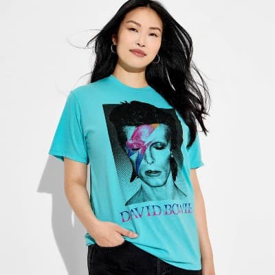 Pride Adult David Bowie Short Sleeve T-Shirt - Aqua Blue L