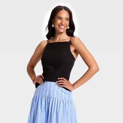 Women's Square Neck Tank Top - A New Day™ Black XXL