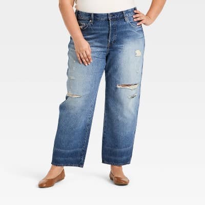 Women's Mid-Rise Boyfriend Jeans - Universal Thread™ Vintage Medium Destroy 26