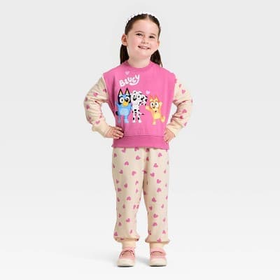 Toddler Girls' 2pc Bluey Fleece Sweatshirt and Pant Set - Pink 12M