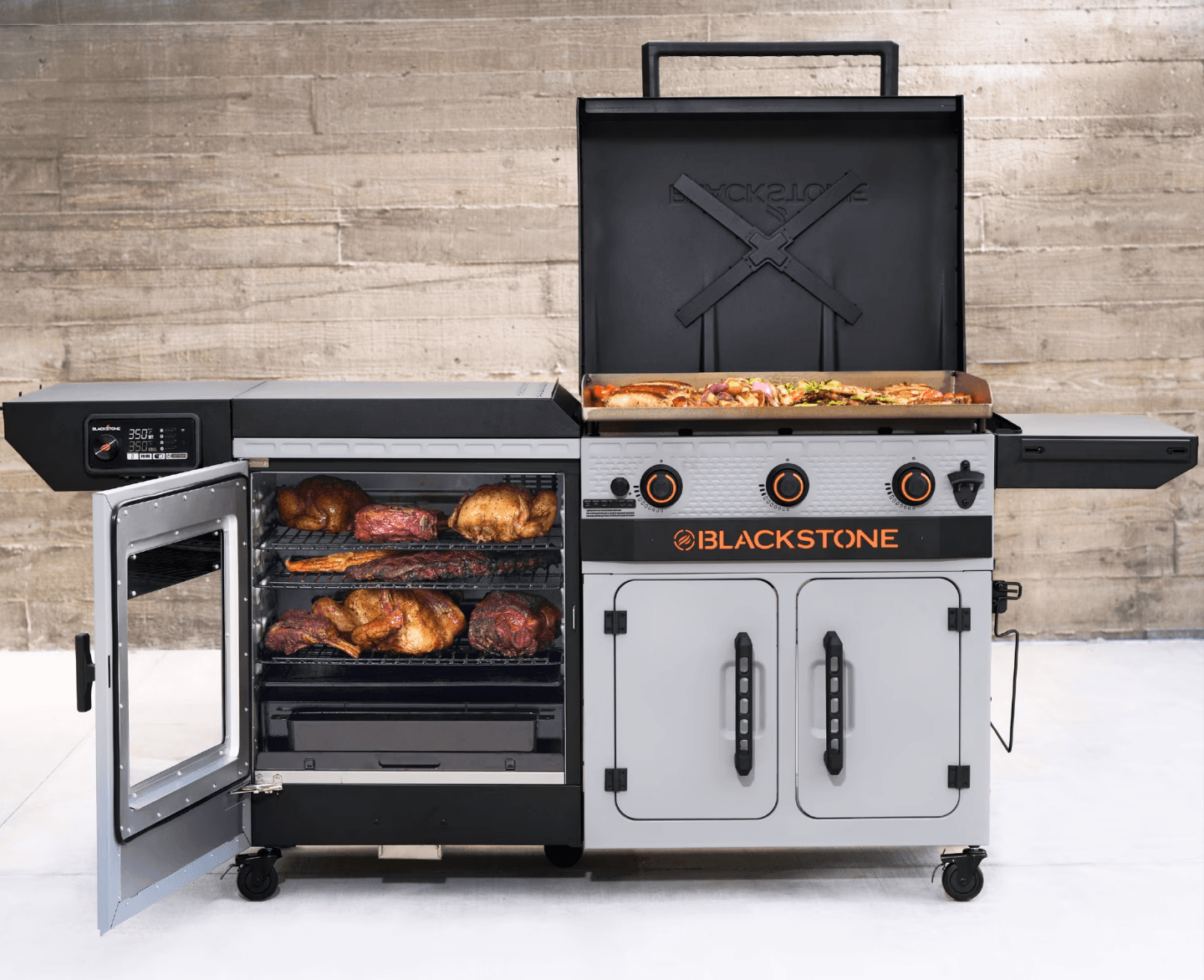 Blackstone Bronco Outdoor Combo Griddle w/ Vertical Smoker, Prep Cart Walmart