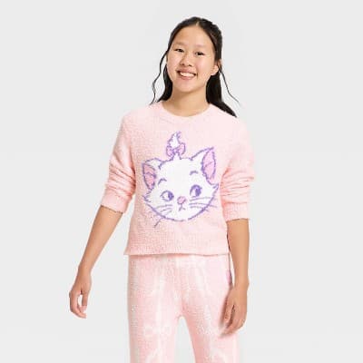 Girls' The Aristocats Marie Boucle Pullover Sweater - Light Pink S