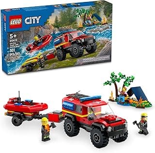 LEGO City 4x4 Fire Truck with Rescue Boat - Building Toy for Boys & Girls, Ages 5+ - Gift for Birthdays - Truck Toy W/ 3 Minifigures - 60412