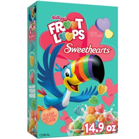 Kellogg&rsquo;s Froot Loops Sweethearts Breakfast Cereal, Valentine's Day Cereal, Family Breakfast, Original, 14.9oz Box (1 Box)