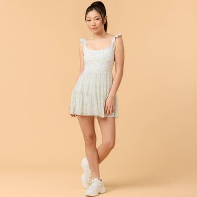 Blogilates Women's Mommy & Me Ballerina Ruffle Dress - White Floral Print XS
