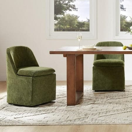 Spruce & Spring Slipcover Dining Chair with Upholstery and Hidden Casters Set of 2, Green