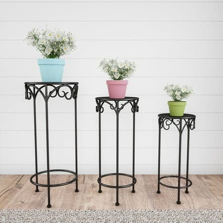 Pure Garden Plant Stands Set of 3 Indoor or Outdoor (Black)
