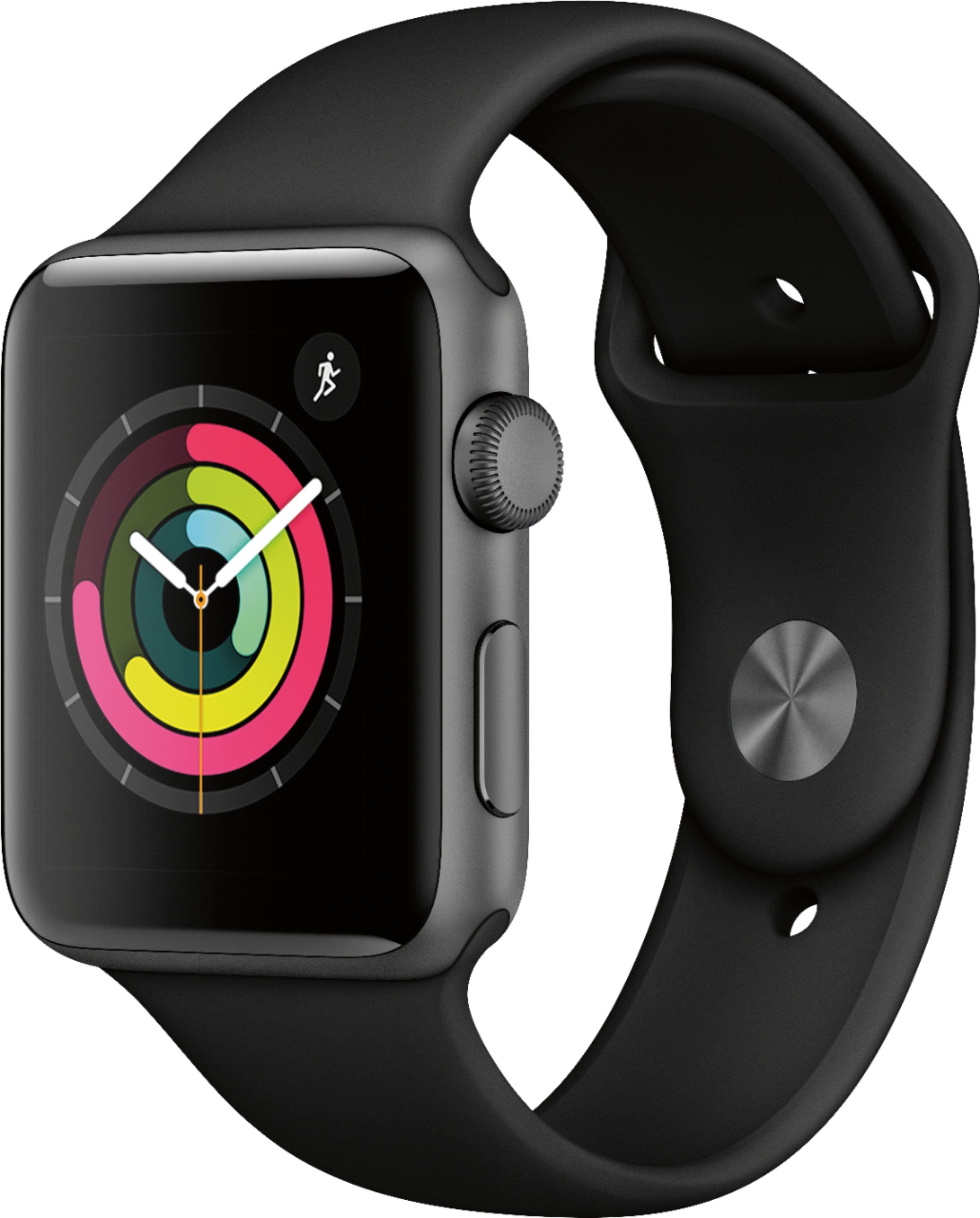 Apple Geek Squad Certified Refurbished Watch Series 3 (GPS) 42mm Aluminum Case with Black Sport Band - Space Gray - (2017)